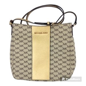 Michael Kors Purse Bag Certified w/ COA Gold Center Stripe Crossbody Purse Bag